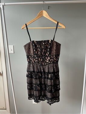 BCBGMaxAzria Black Lace Tiered ruffled mini Dress